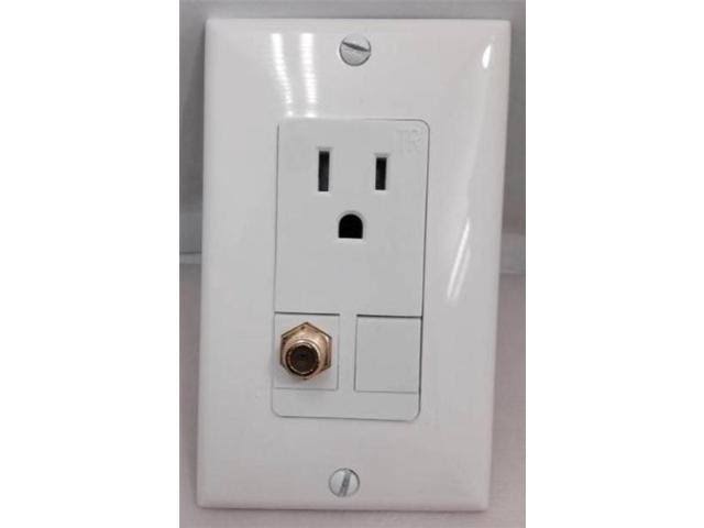 White Single Gang Wall Plate with 110V Power and Coax Cable TV F-Type H8733
