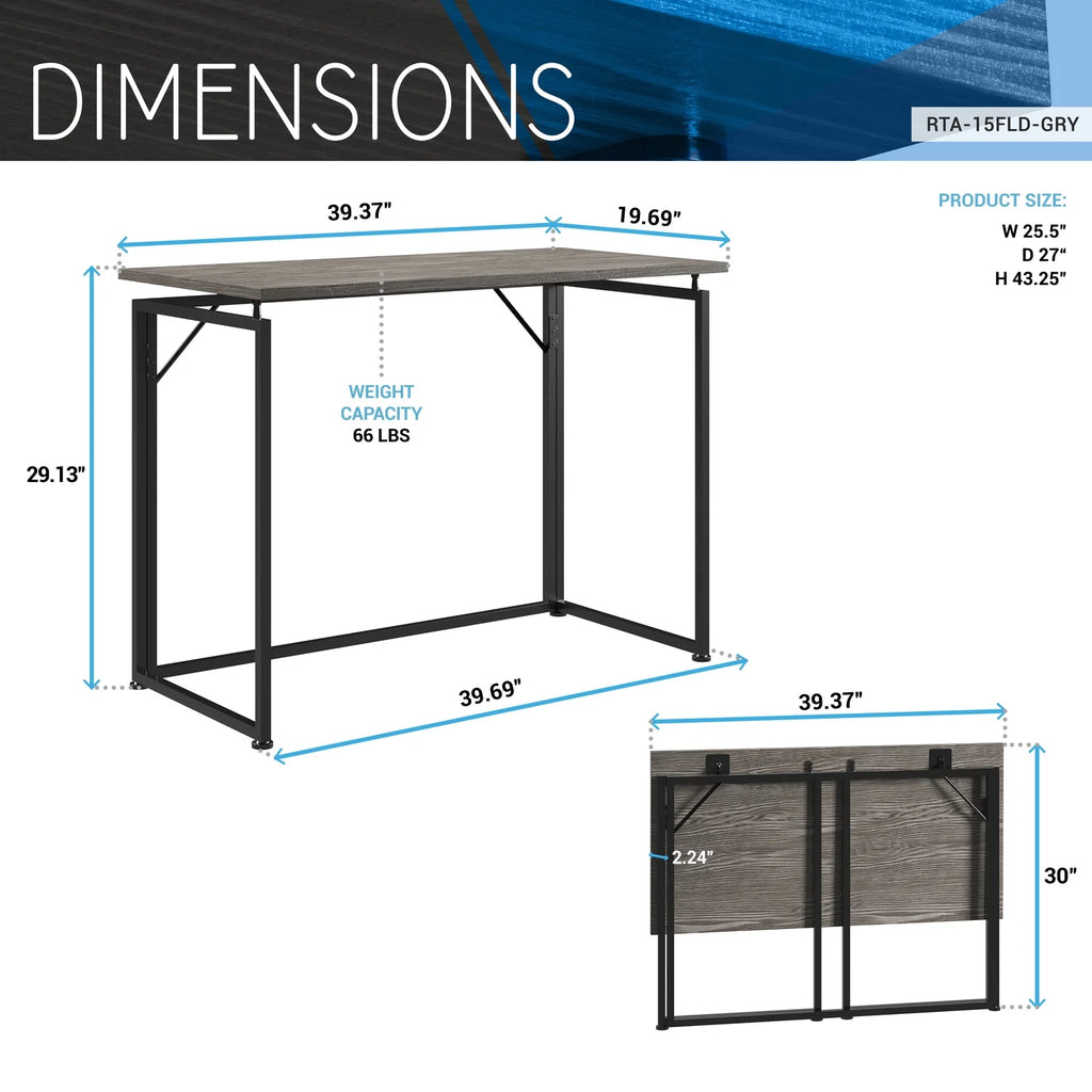 40" W Folding Computer Desk, Grey V5588
