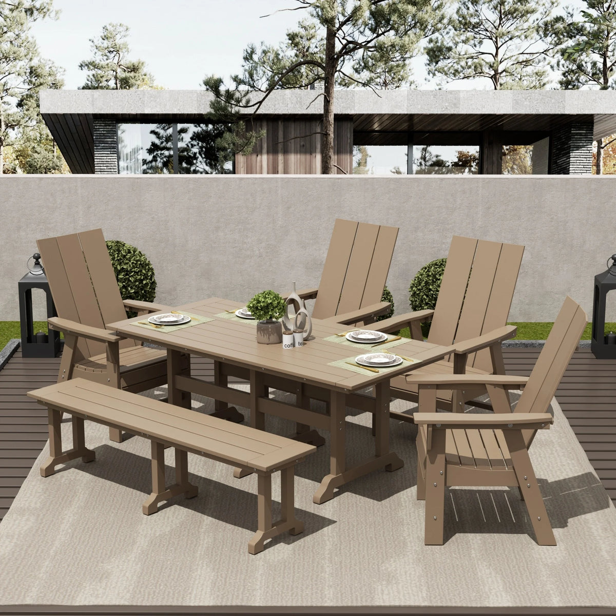 6-Piece All Weather Outdoor Dining Set with Bench Q94144