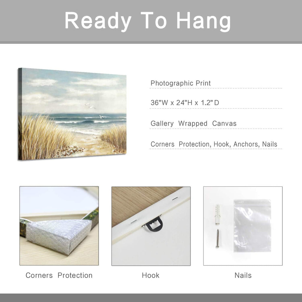 Abstract Beach Painting Wall Art Seashore Artwork Hand Painted Coastal Picture on Canvas K9040