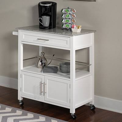 White Granite Top Rolling Kitchen Cart Y51427