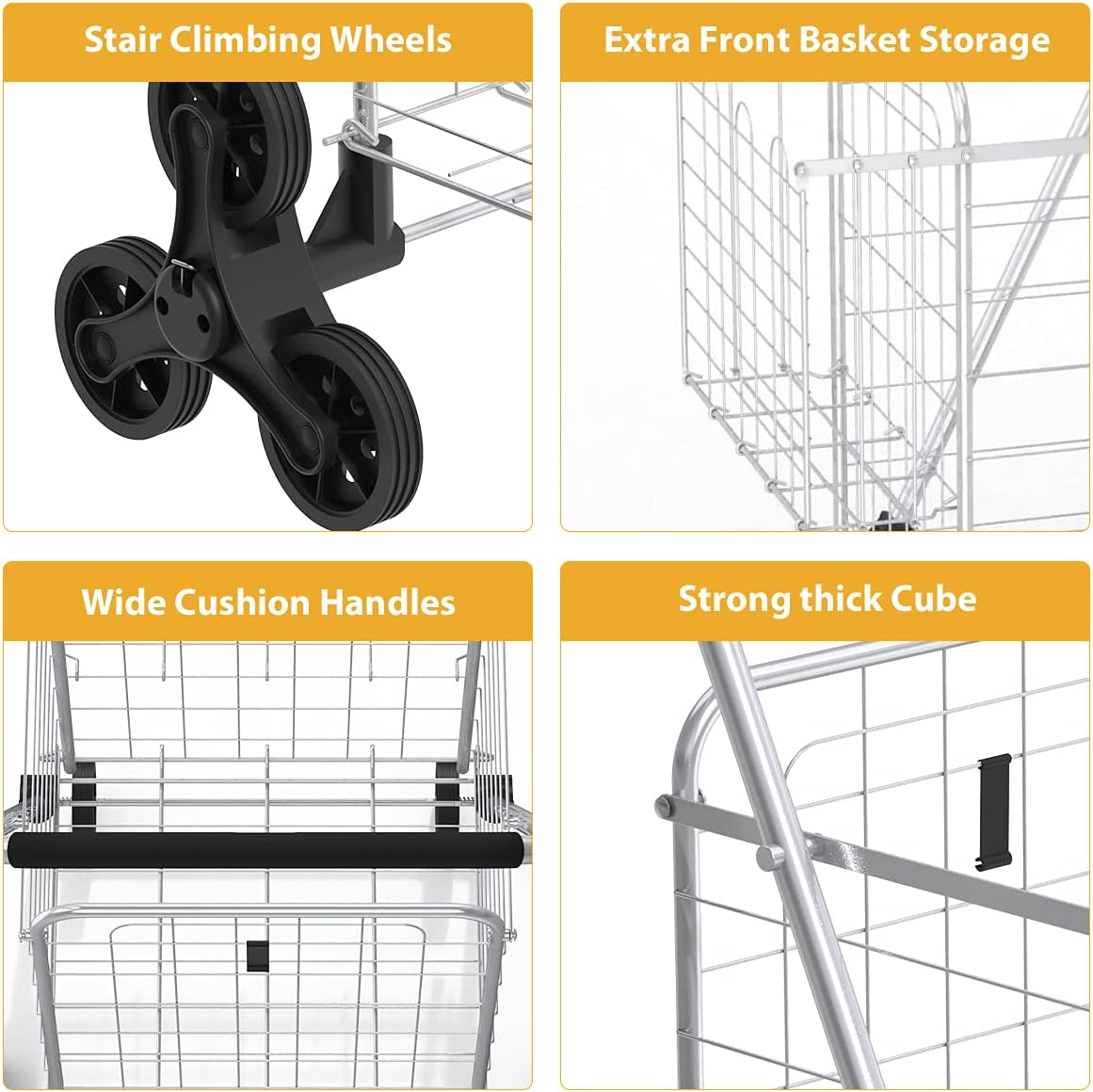 Grocery Shopping Cart with Wheels, 66 LBS Capacity, Collapsible C77499