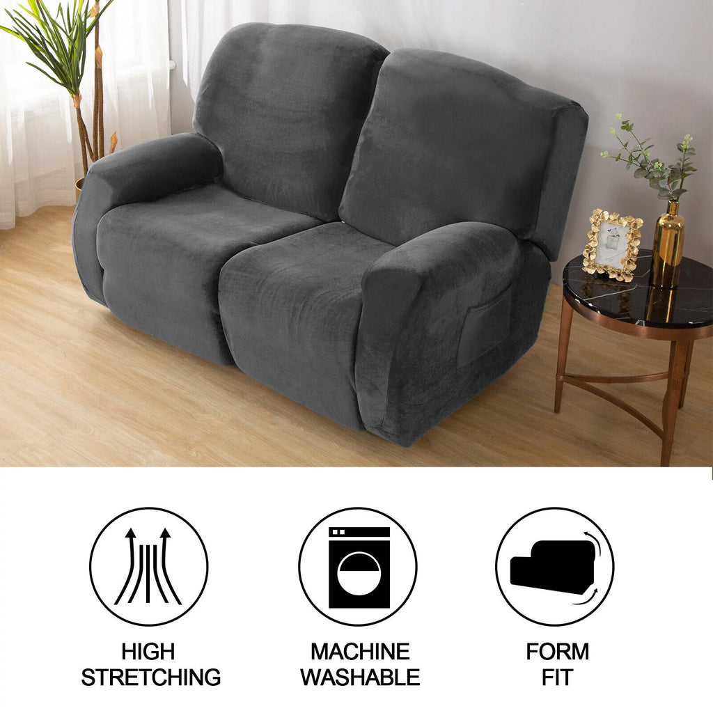 Dark Grey 6 Pieces 2-Seater Non-slip Recliner Loveseat Cover with Pocket Z350138