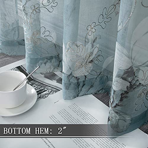 Floral Blue Short Sheer Curtains, 54 x 45 inches, Set of 2 Panels J36253