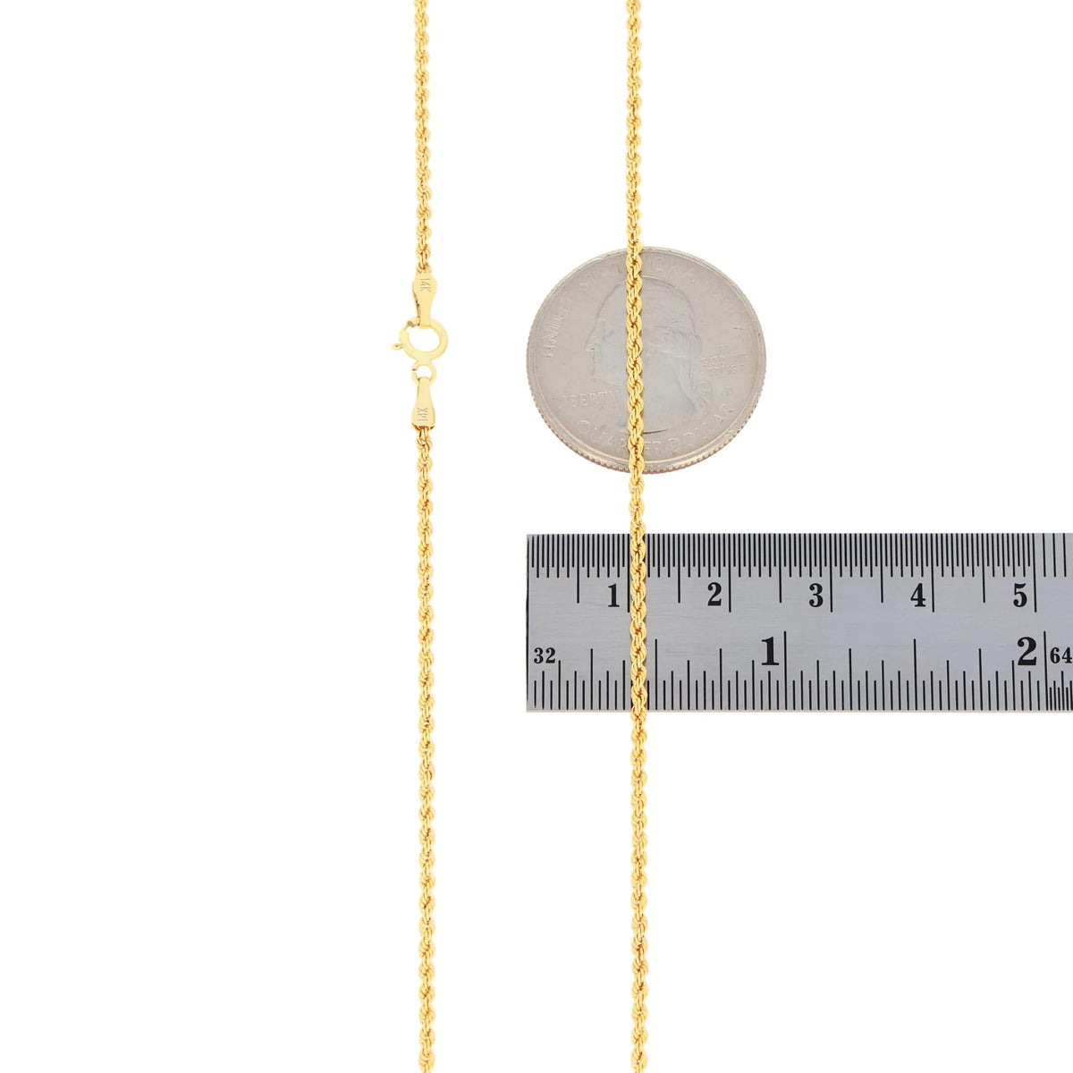 14k Yellow Gold 1.5mm Rope Chain Diamond Cut Necklace 16" - 24" N60838