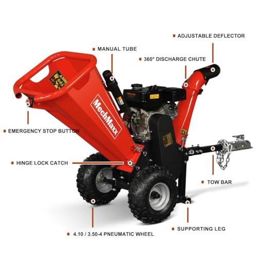 212CC 7HP Gas Powered Wood Chipper Leaf Branch Shredder Mulcher with Towbar S862222