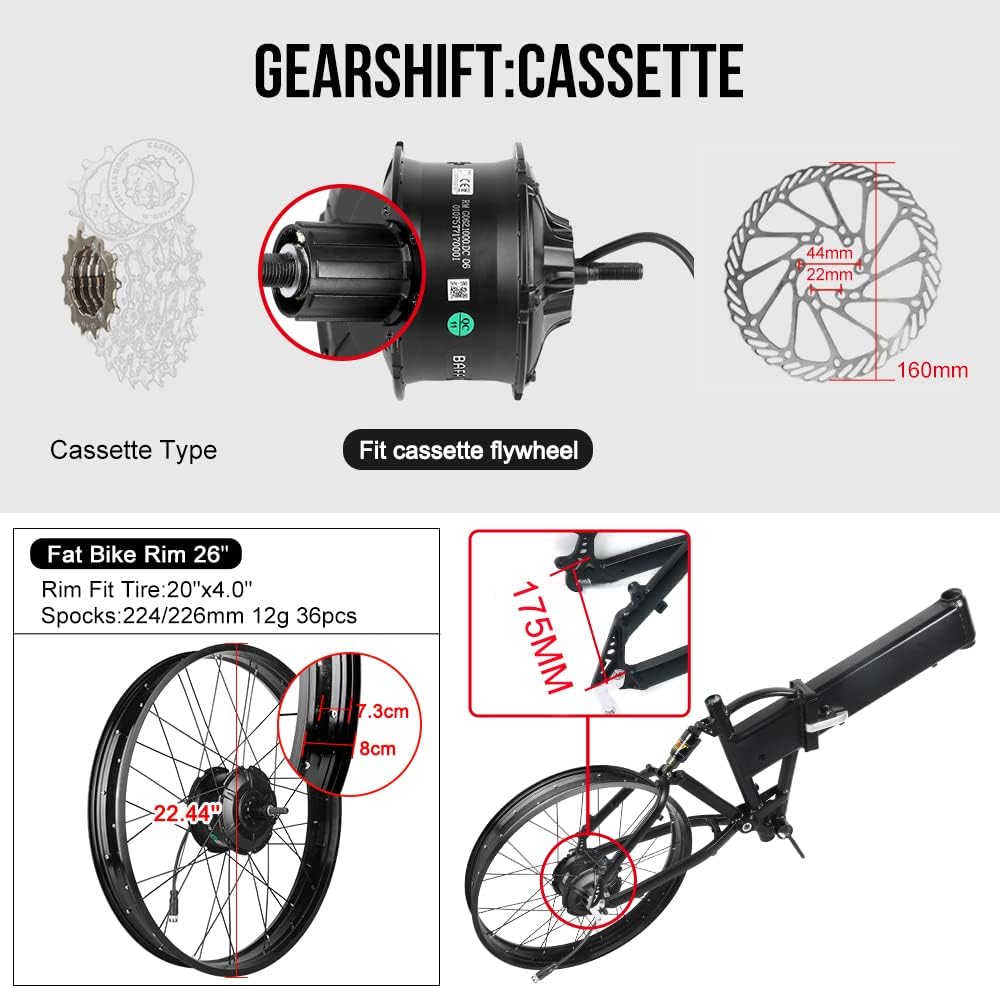 48V 1000W Rear Hub Motor Ebike Conversion Kit for 26 Fat Tire Bikes E598890