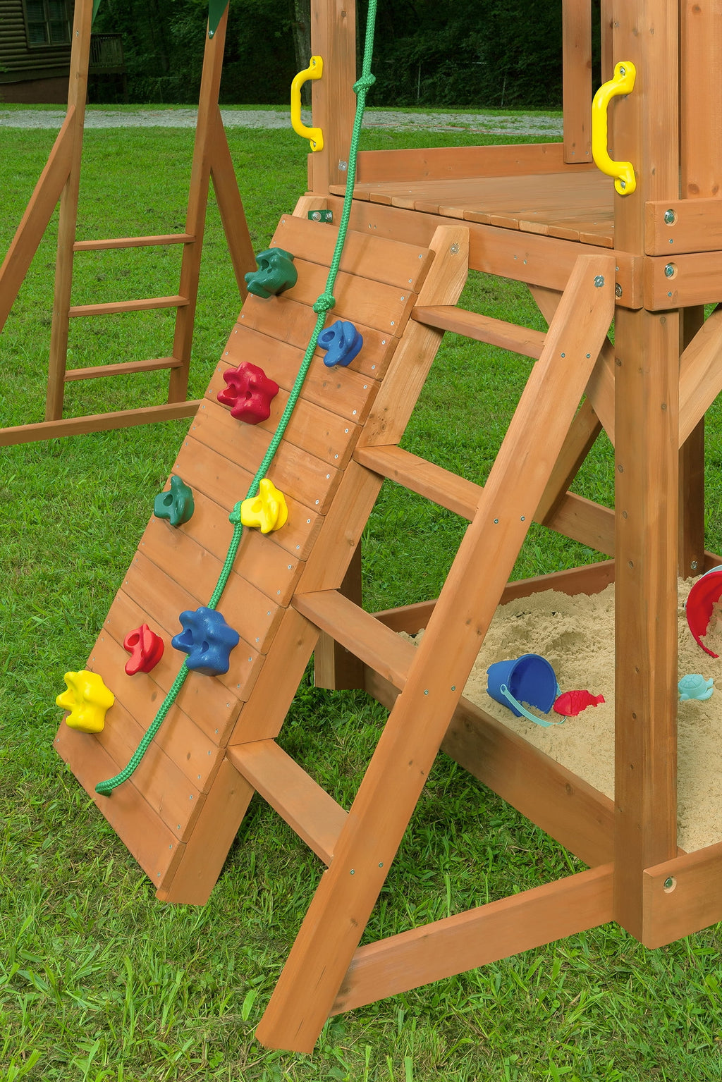 Wooden Swing Sets with Tarp Roof & Green Slide K74848