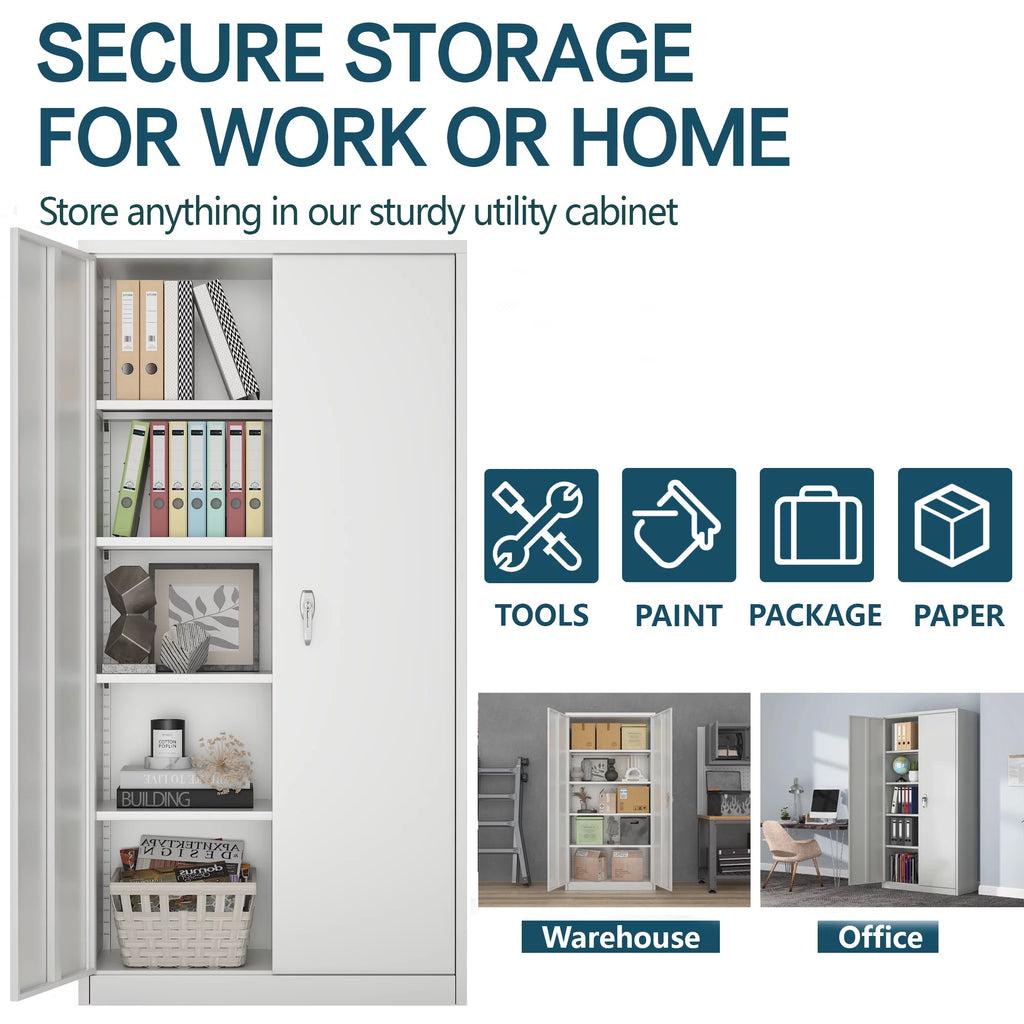 Metal Storage Cabinets with 4 Adjustable Shelves & 2 Locking Doors E461600
