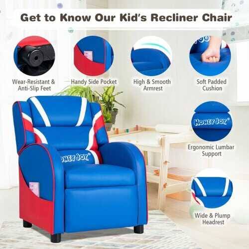 Blue Leather Recliner Chair with Side Pockets I244558