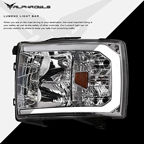 Black Amber Crystal Headlights with LED Light Bar W8786