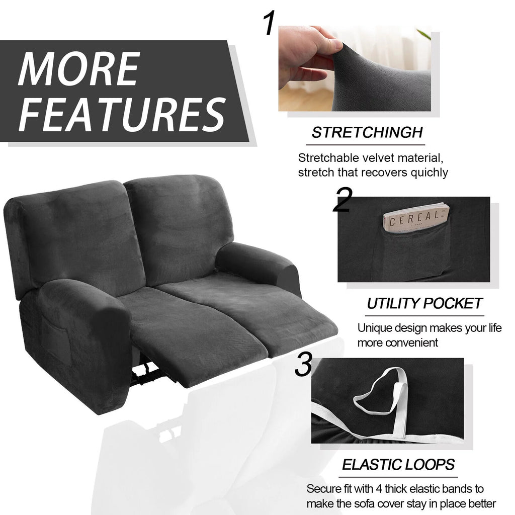 Dark Grey 6 Pieces 2-Seater Non-slip Recliner Loveseat Cover with Pocket Z350138
