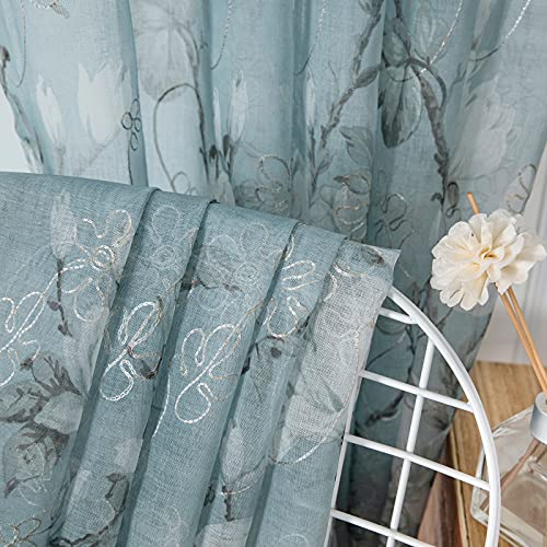 Floral Blue Short Sheer Curtains, 54 x 45 inches, Set of 2 Panels J36253