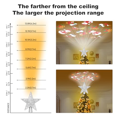 Silver 3D Glitter Lighted Christmas Tree Topper with Rotating LED Lights Y581037