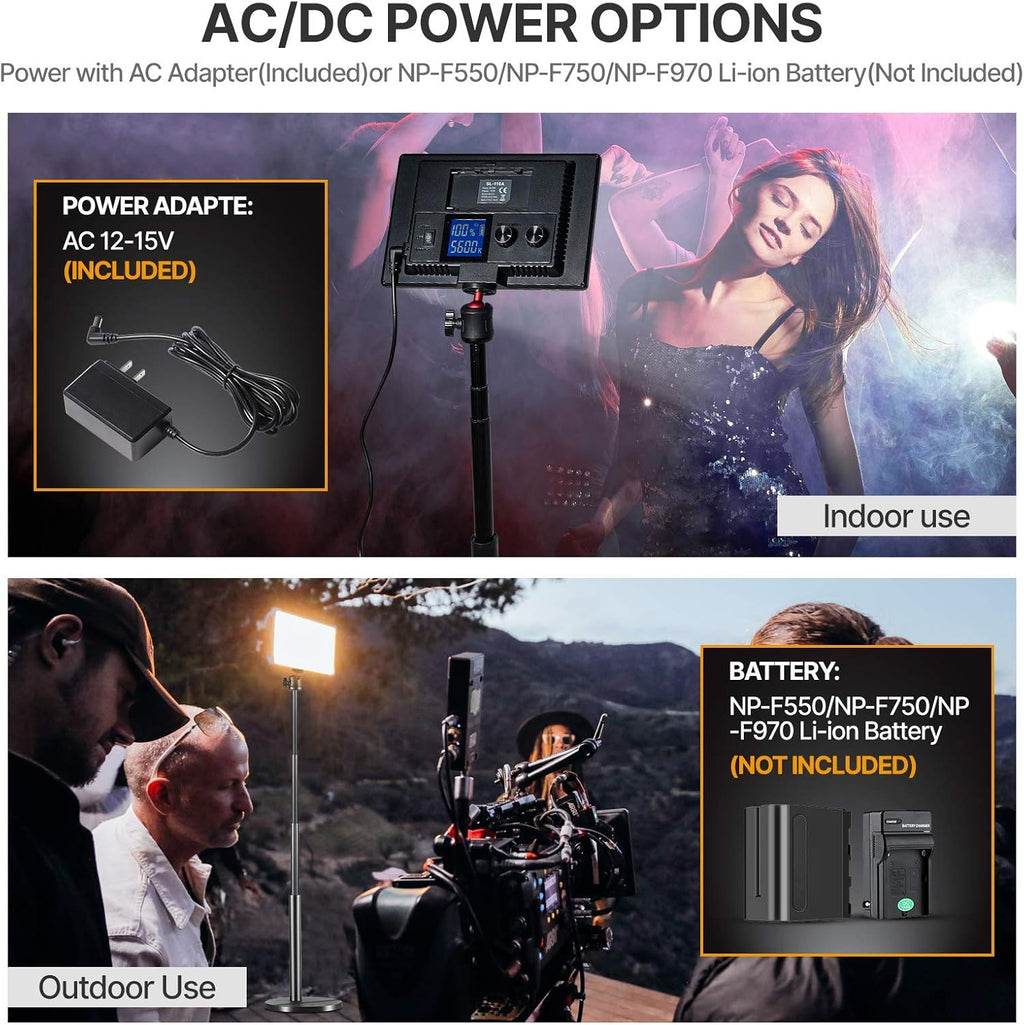 Dimmable Bi-Color LED Video Light with LCD Screen and 28 Extend Stand D634
