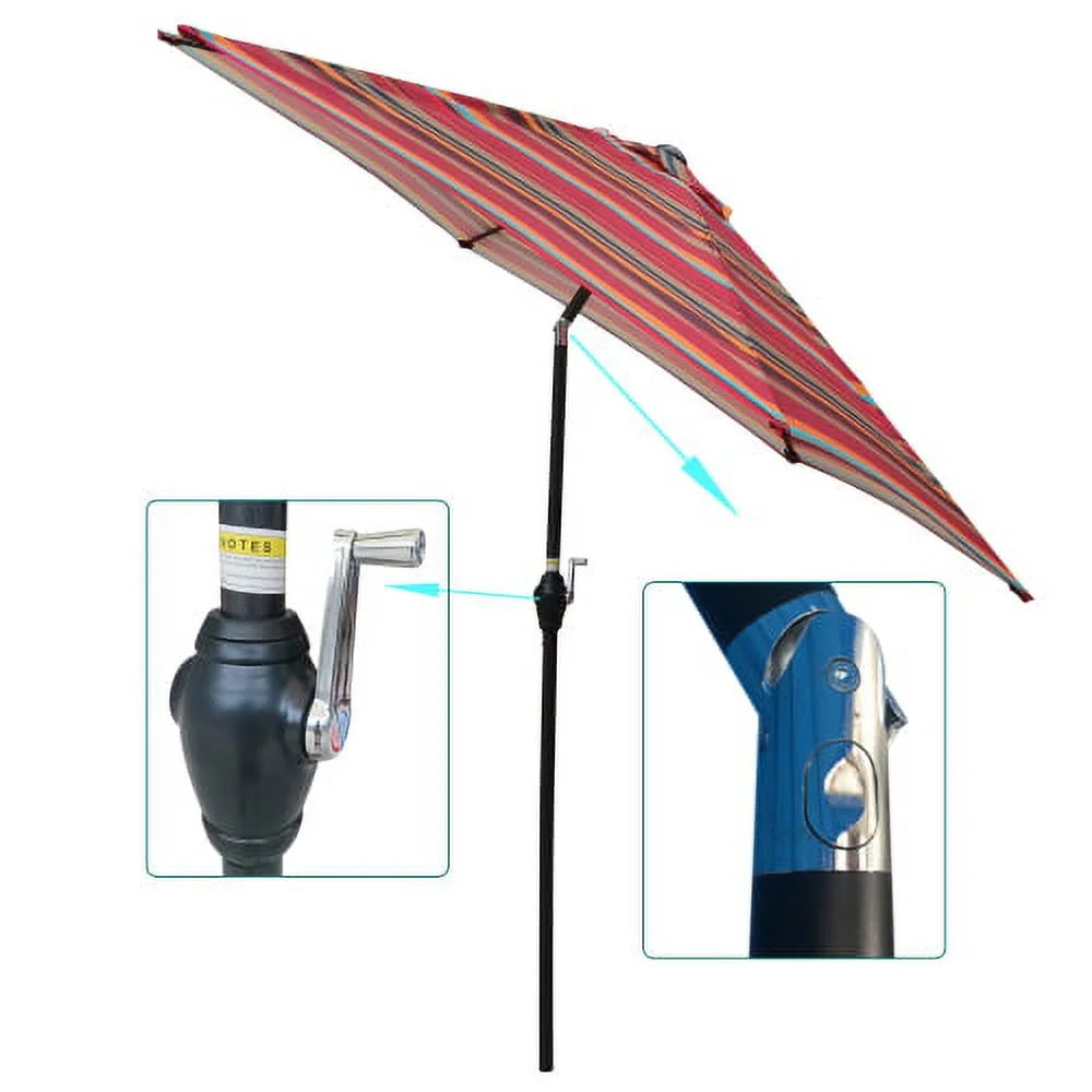 9FT Blue Striped Patio Umbrella with Push Button Tilt Y6482