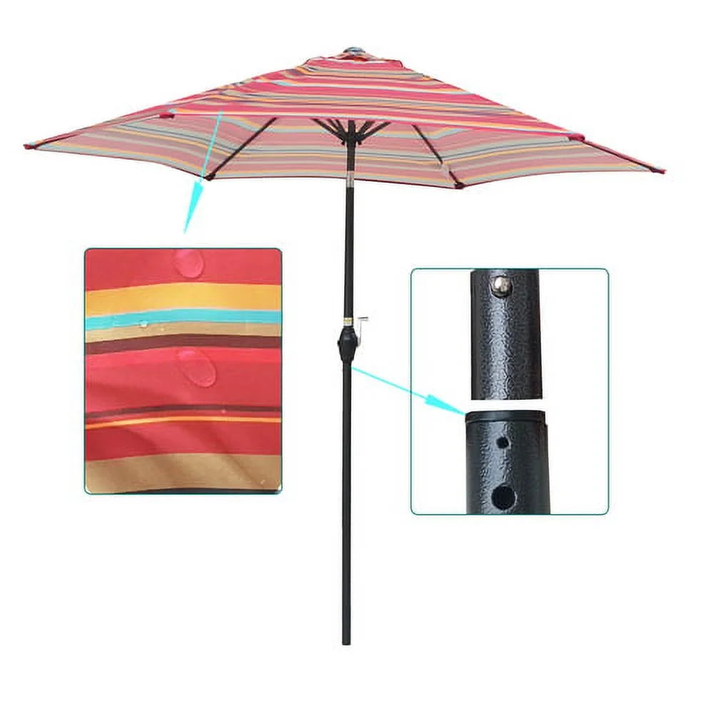 9FT Blue Striped Patio Umbrella with Push Button Tilt Y6482