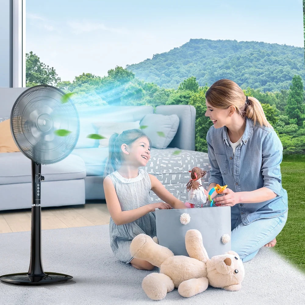 16 Adjustable Oscillating Pedestal Fan with Remote, Black Y865237