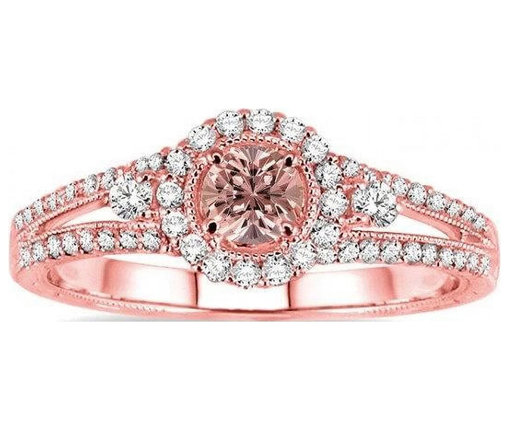 1.50 Carat Round Morganite and Diamond Engagement Ring in 14k Rose Gold M1173