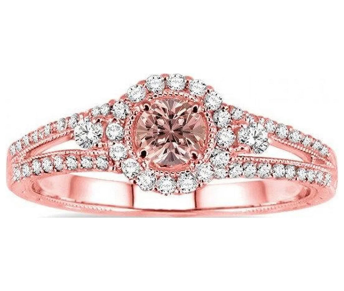 1.50 Carat Round Morganite and Diamond Engagement Ring in 14k Rose Gold M1173
