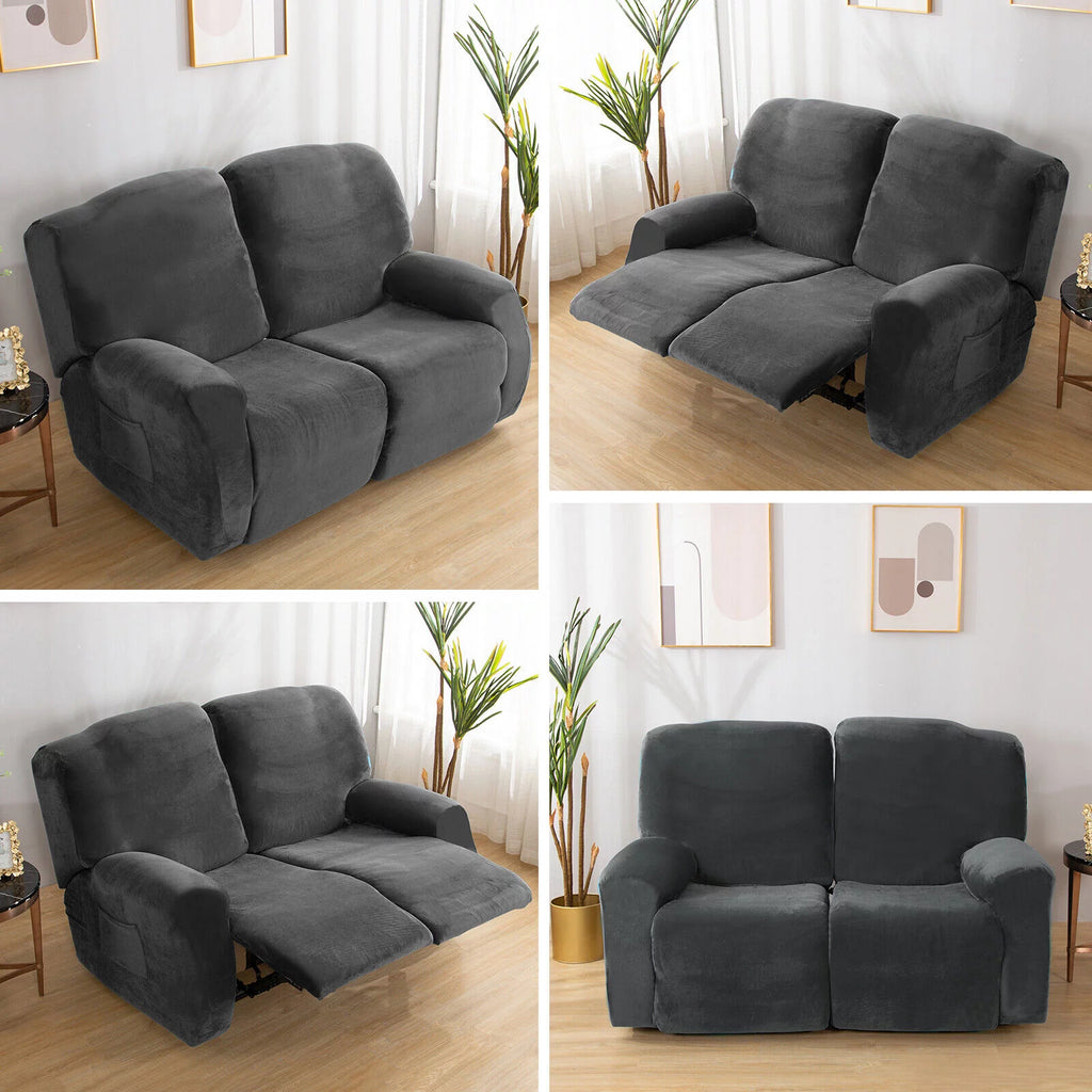 Dark Grey 6 Pieces 2-Seater Non-slip Recliner Loveseat Cover with Pocket Z350138