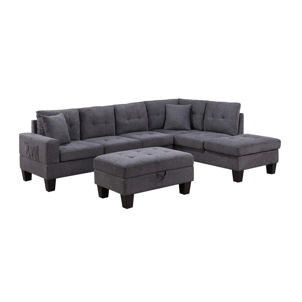 Dark Gray Woven Fabric Sectional with Charging Ports Cupholders R331