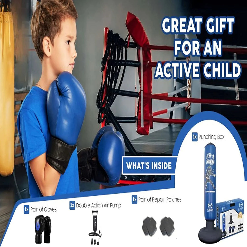 Free Standing Inflatable Kids Punching Bag Set with Air Pump & Boxing Gloves X986