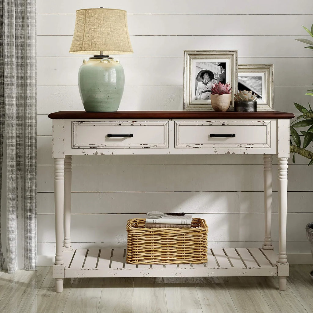 White Console Table with 2 Drawers R9404