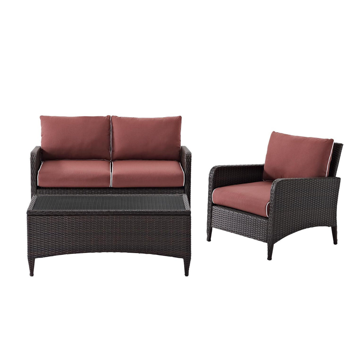 3Pc Outdoor Wicker Conversation Set Sangria/Brown N5863
