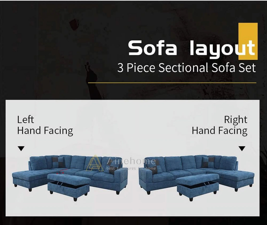 Lake Blue L-Shape Sectional Sofa with Chaise W392562