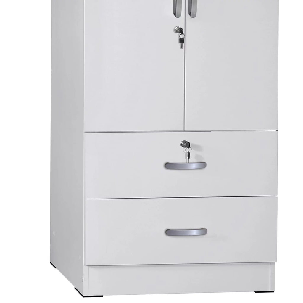 White 2-Door Wood Wardrobe Armoire with 2 Drawers H2290