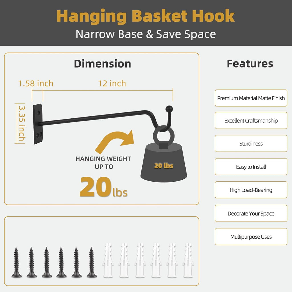Heavy Duty Metal Plant Hangers, 2 Pack-12 inches, Matte Black G76868