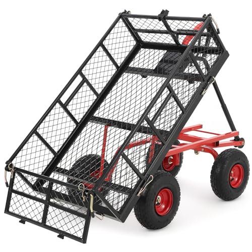 Steel Garden Dump Cart with Removable Mesh Sides and 10-Inch Wheels S941583