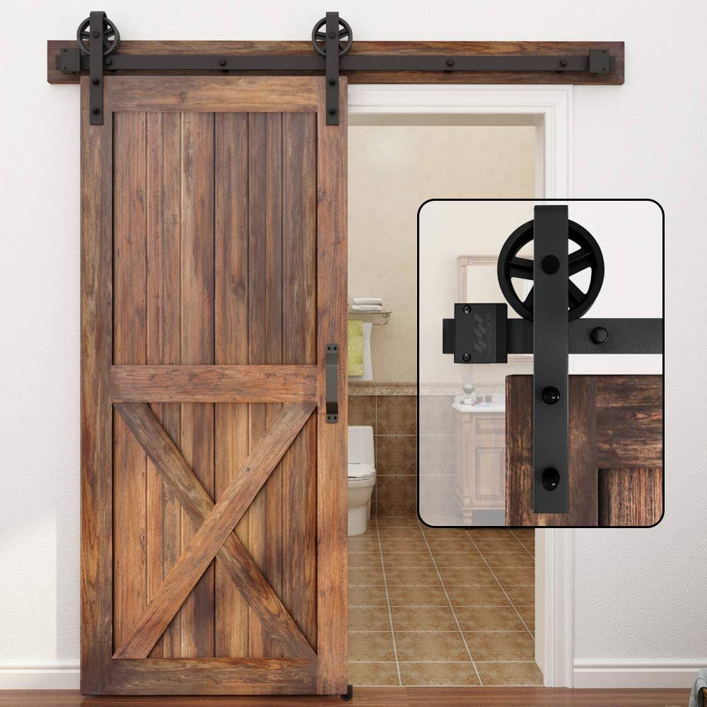 5-16FT Single Wood Sliding Barn Door Hardware Kit Carbon Steel I833381