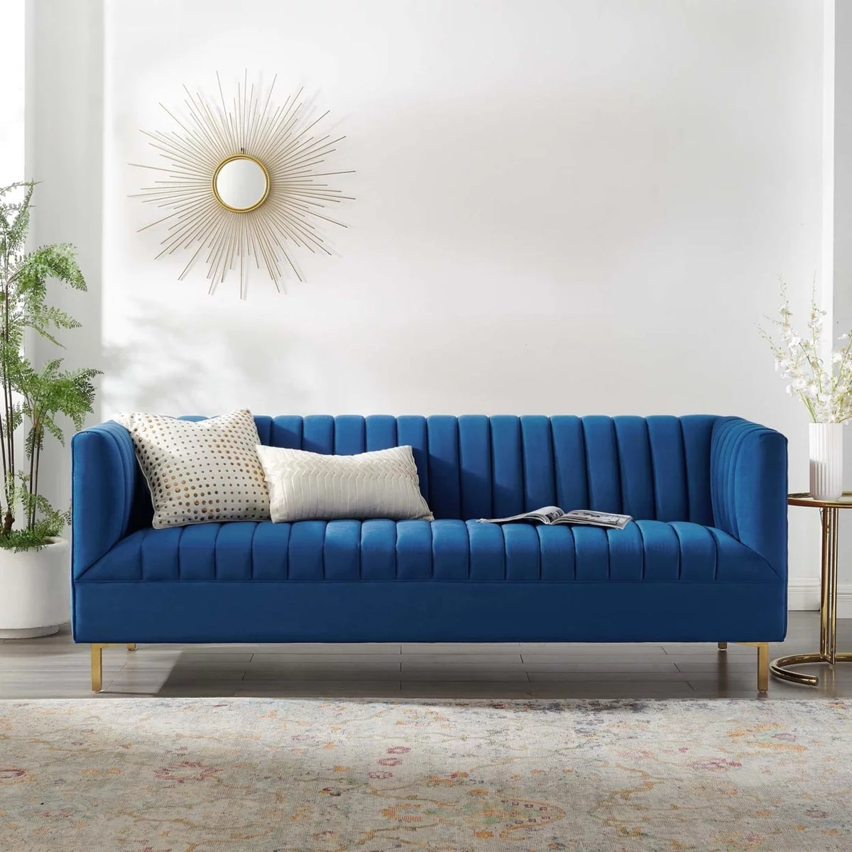 Navy Gold Velvet Sofa F7007