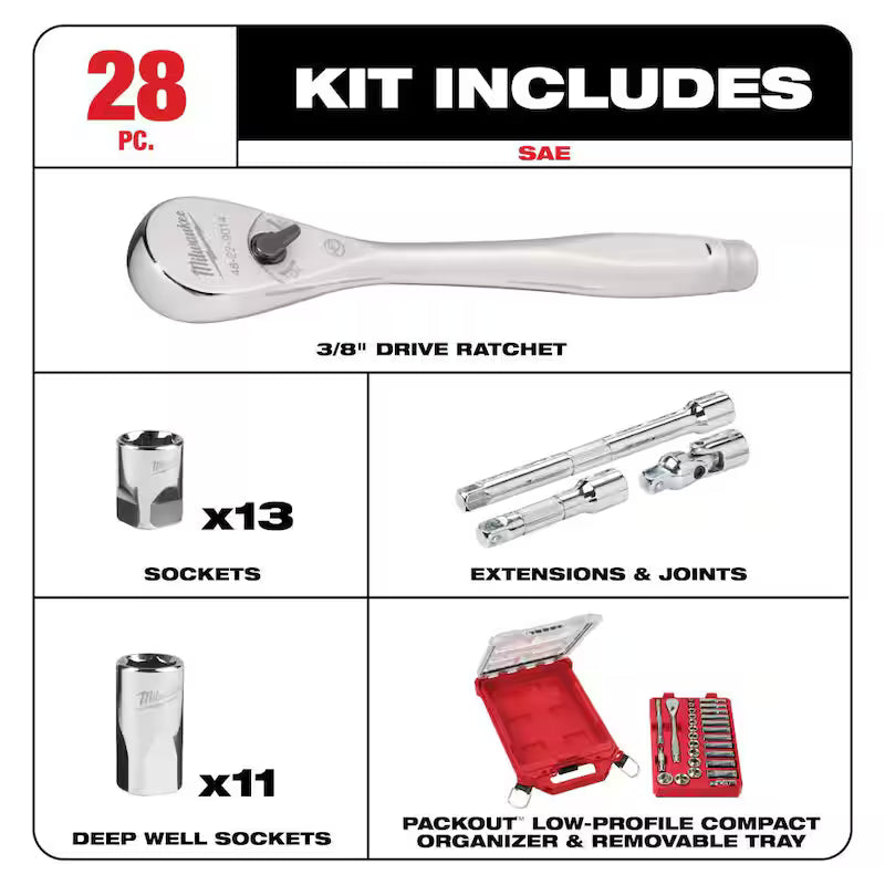 3/8 in. Drive SAE Ratchet and Socket Mechanics Tool Set (28-Piece) T213