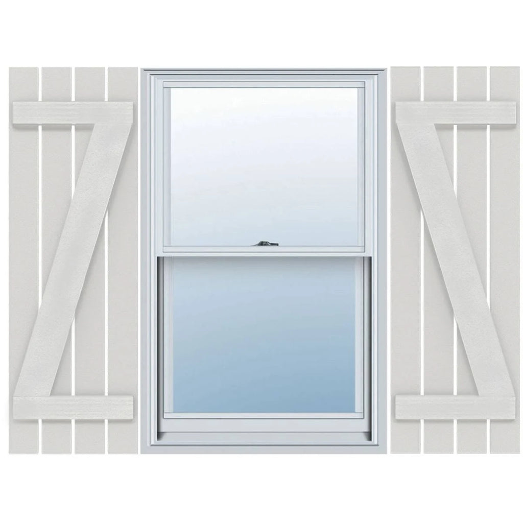 Rustic Four Board Spaced Board-n-Batten Faux Wood Shutters (Per Pair) B434