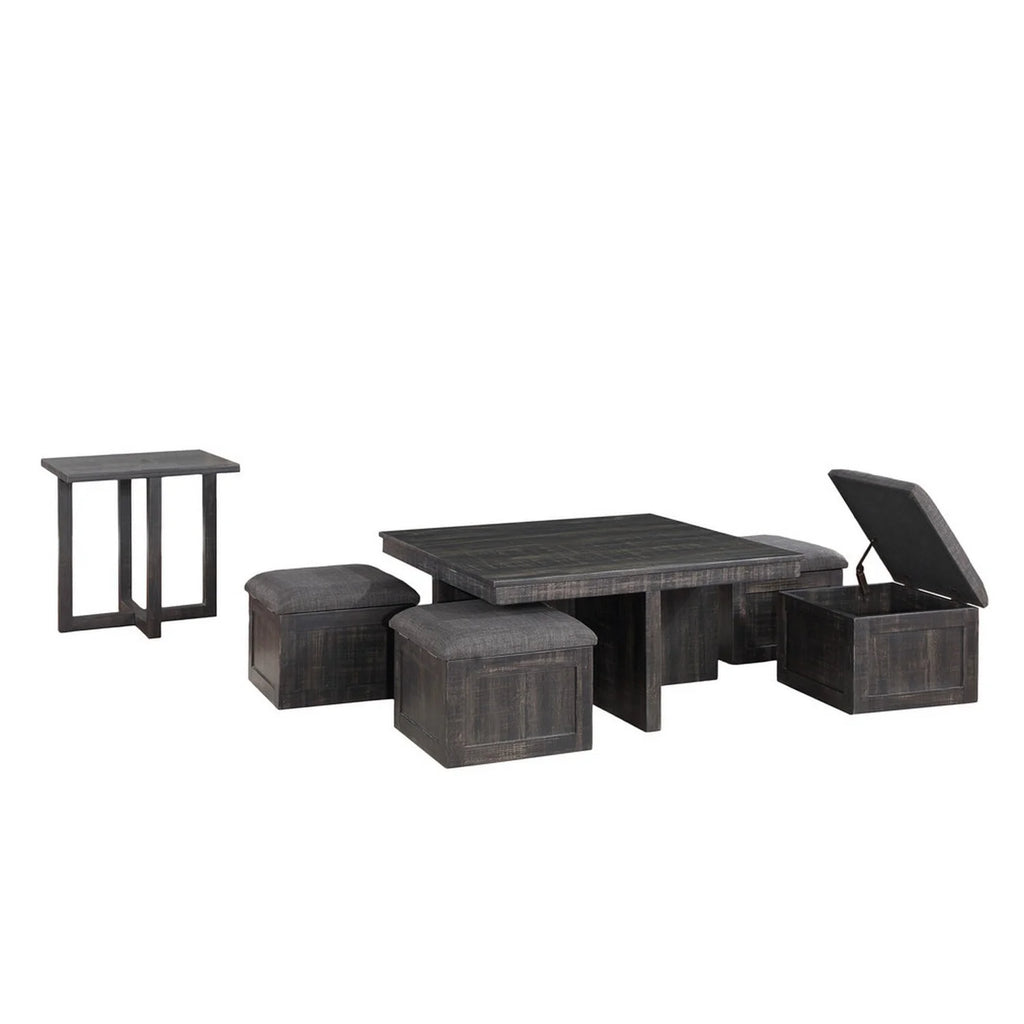 Gray Oak 6 Piece End Table & Nesting Ottoman Set R73541