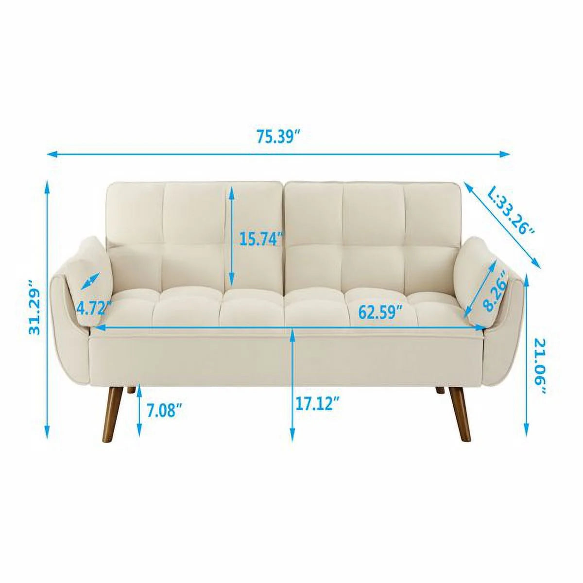 76" Beige Convertible Futon Sofa Bed B7432