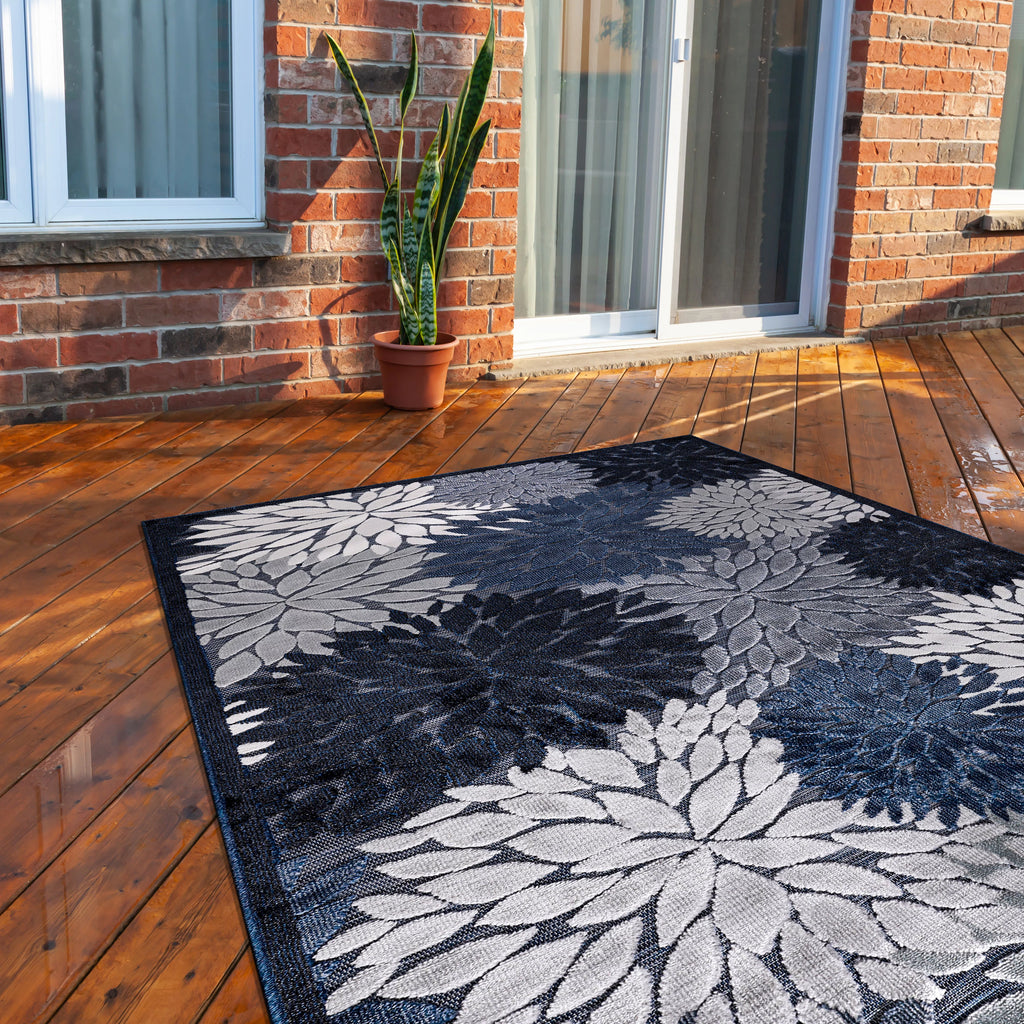 Navy Blue 8x10 Washable Indoor Outdoor Area Rug G7497
