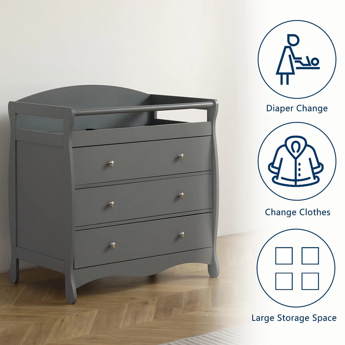 Gray 3 Drawer Changing Dresser N40615