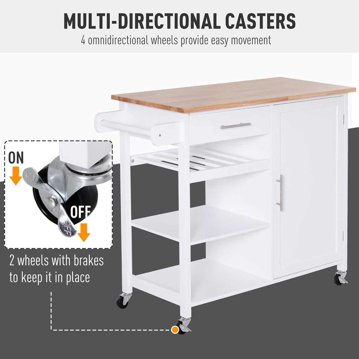 White 4-Tier Rolling Kitchen Cart with Drawer P870