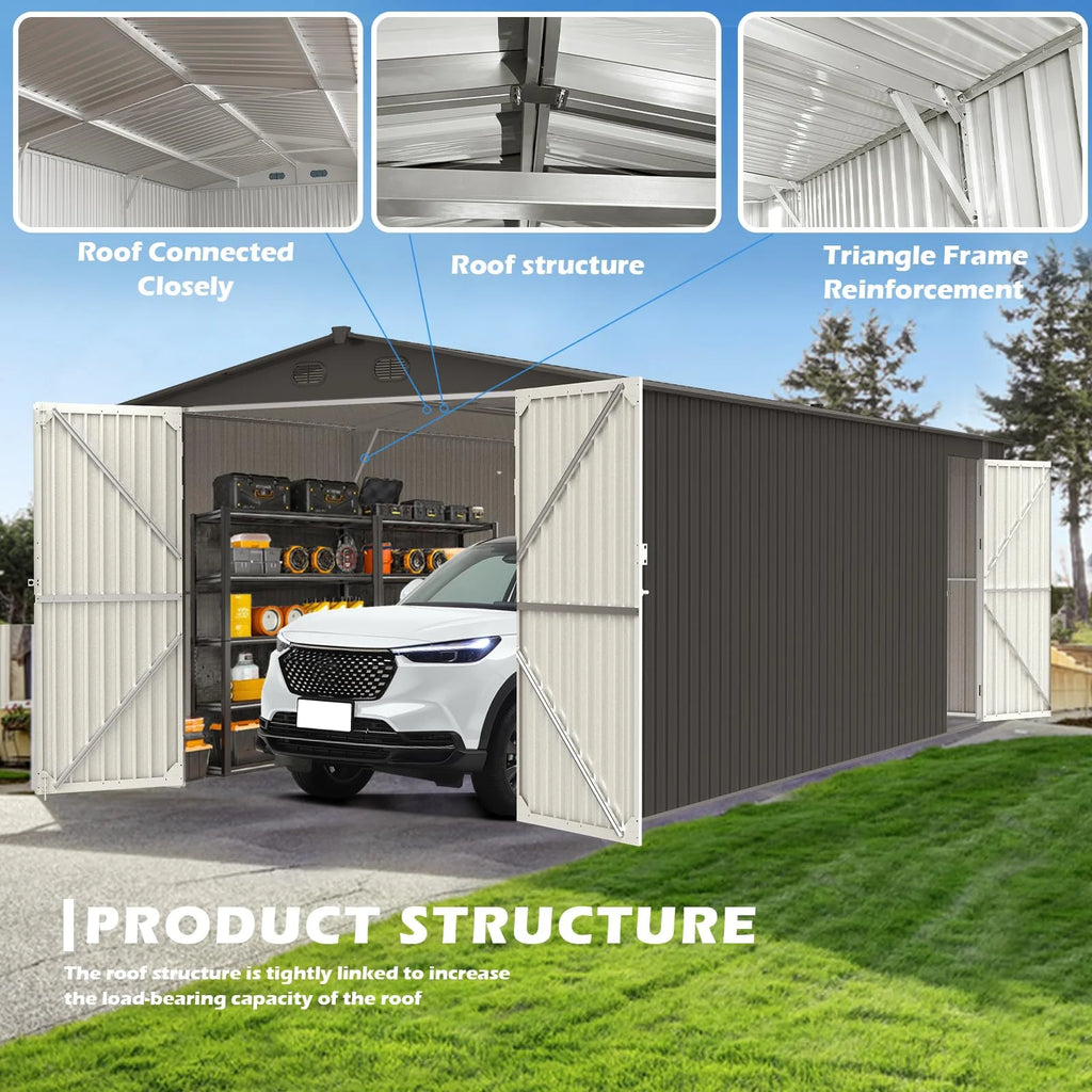 20x13 ft Metal Garage Shed with 2 Doors and 4 Vents X4878