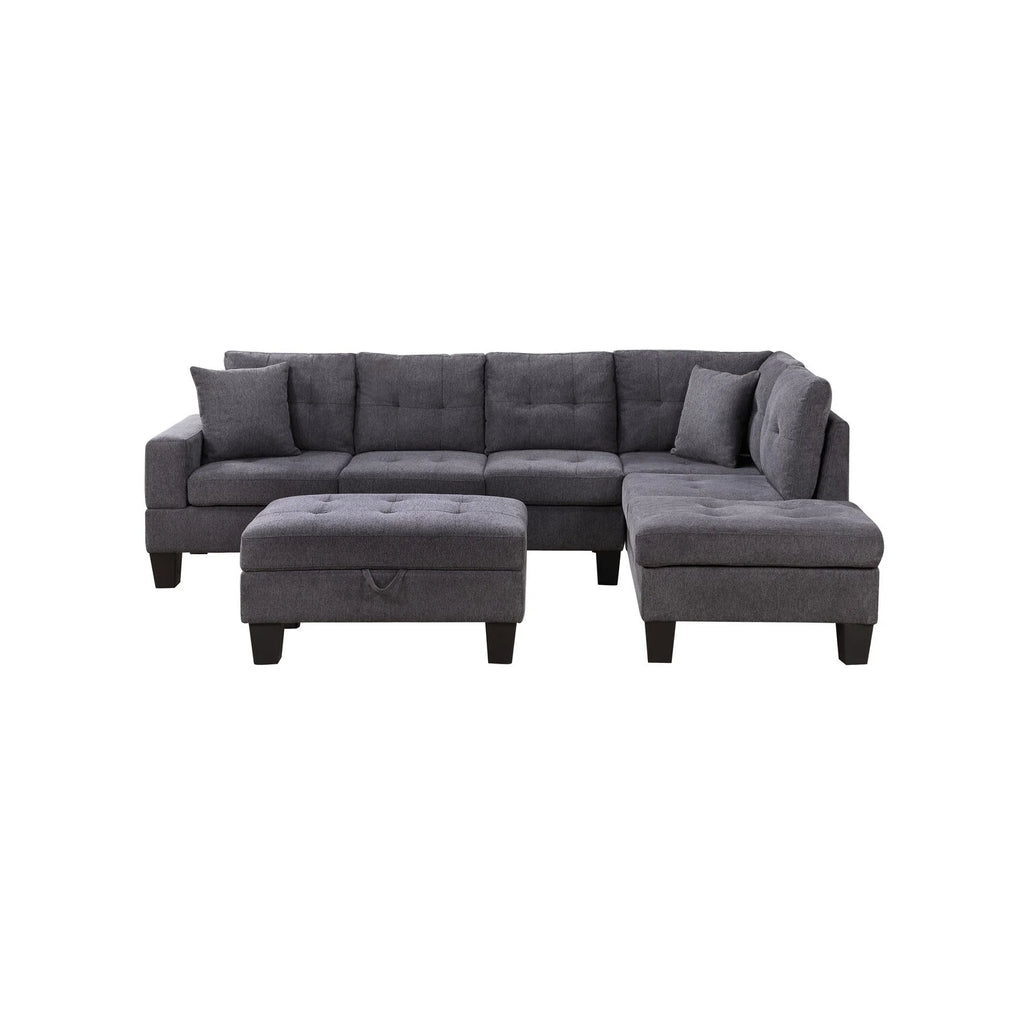 Dark Gray Woven Fabric Sectional with Charging Ports Cupholders R331