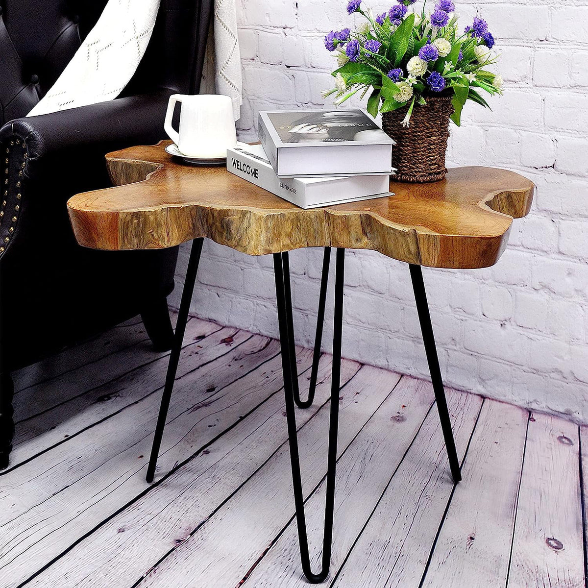 Natural Teak Live Edge Coffee Table with Hairpin Legs U135866