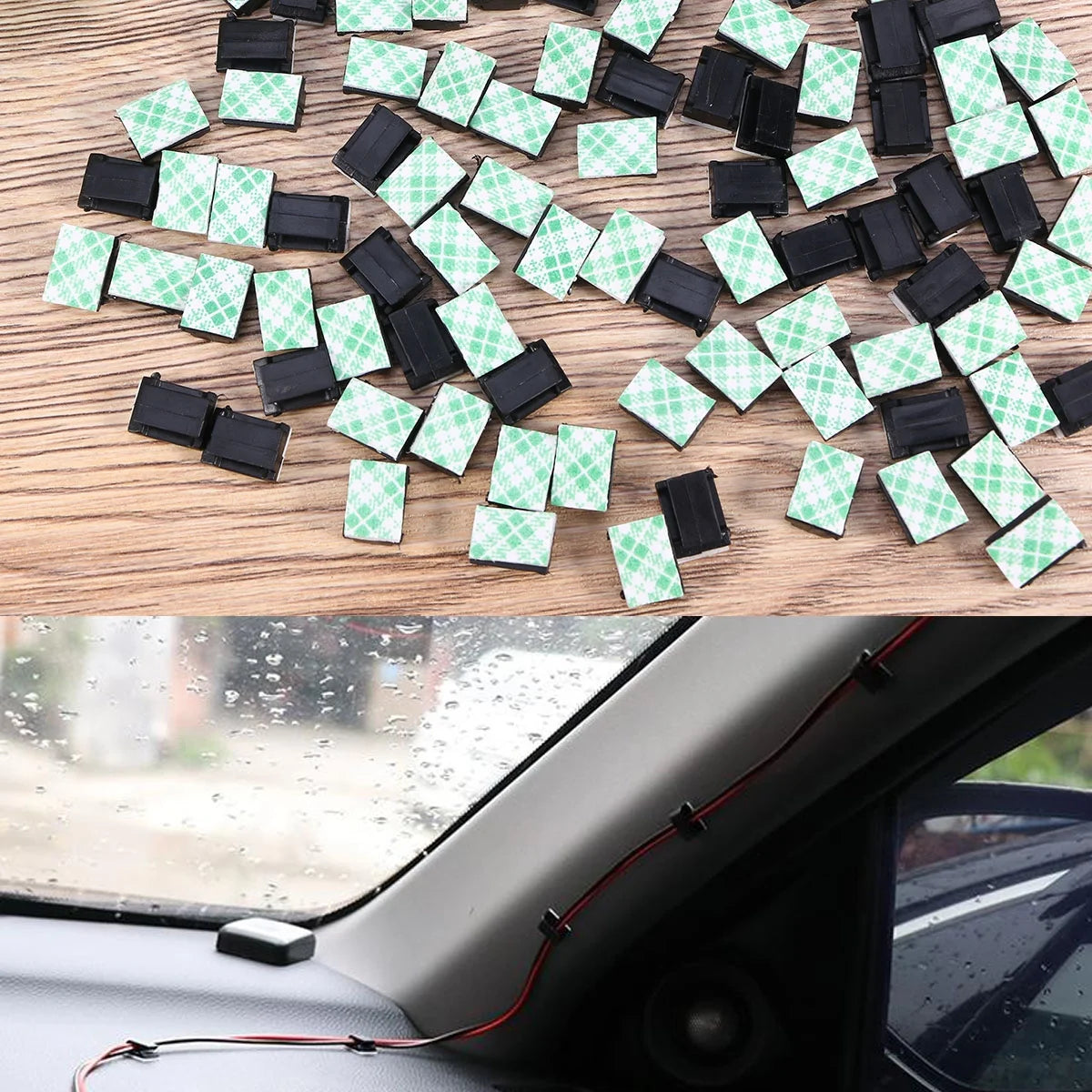 100pcs Black Adhesive Cable Clips Wire Cord Holders W53723