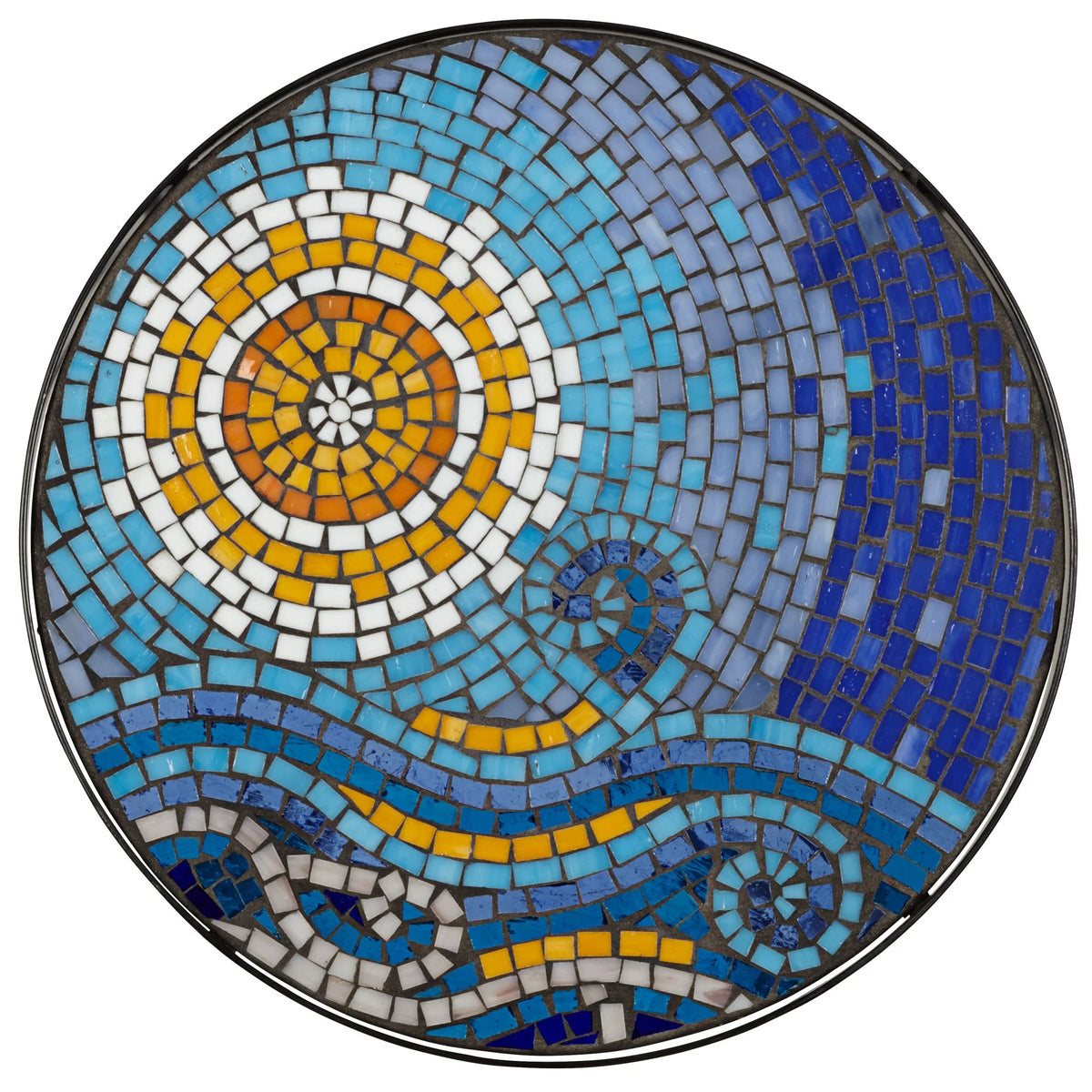 Black Round Outdoor Accent Side Table 14" Wide Mosaic Tabletop S902
