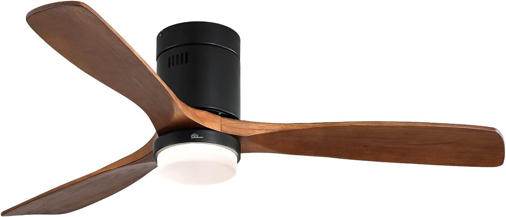 Low Profile Ceiling Fan With Lights 3 Carved Wood Fan Blade Remote Control F521282