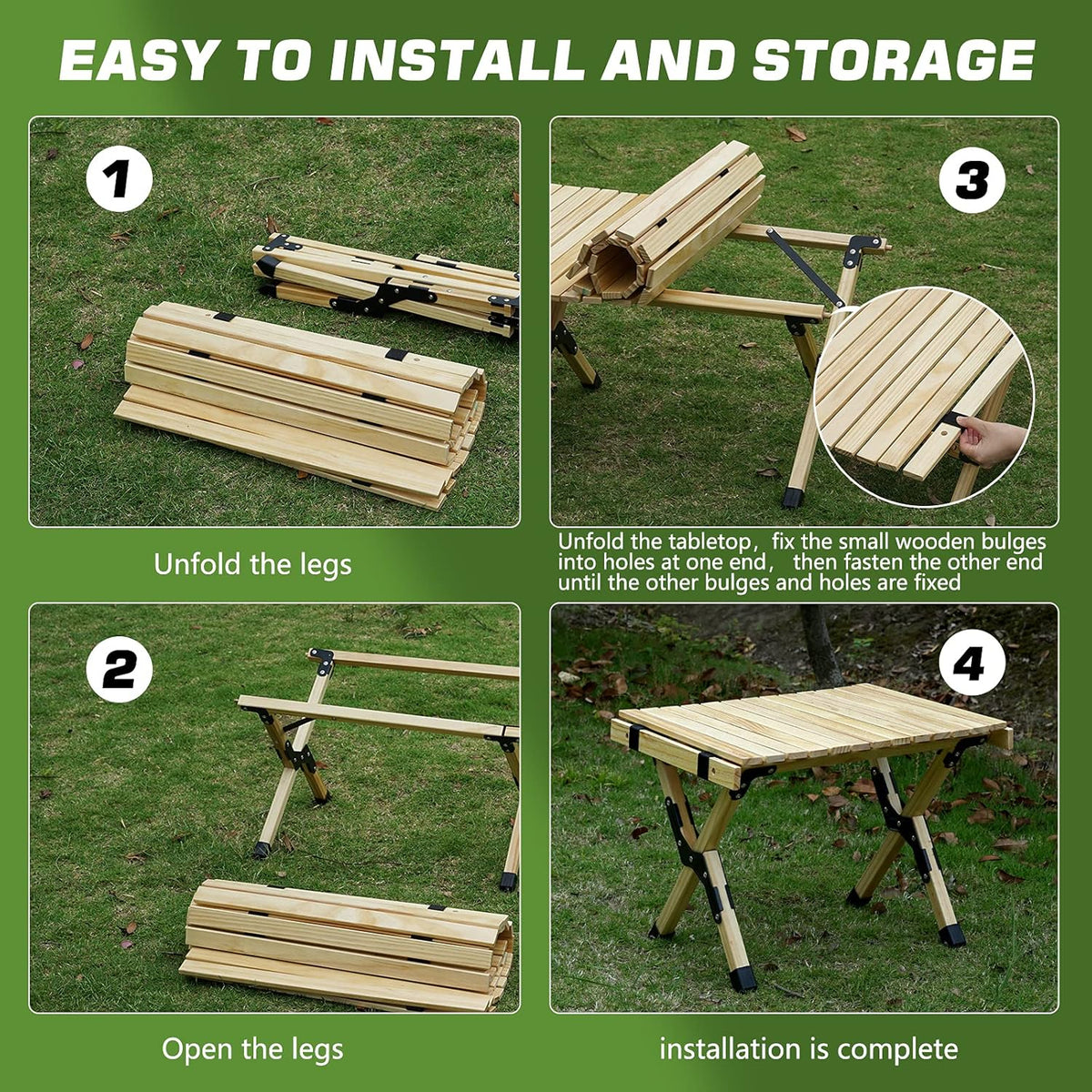 2ft Low Height Portable Folding Wooden Camping Table with Carry Bag W30820