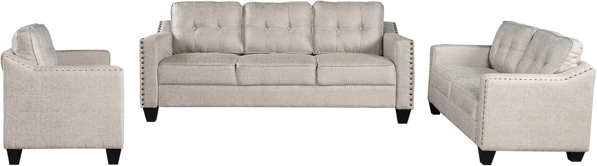 Beige Linen Fabric Sofa and Loveseat Set T377308